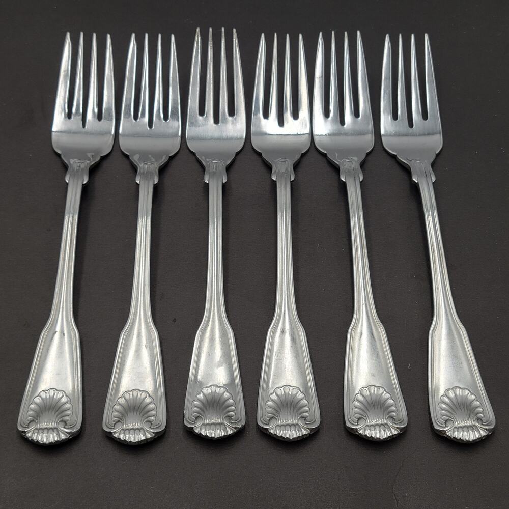 Towle London Shell Salad Fork KOREA Stainless 18/8 Flatware Set Of 6 Vtg